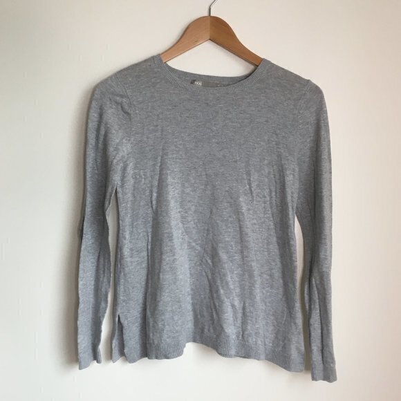 Asos Gray Crewneck Sweater with French Bulldog elbow patch Womens Size 4 Knit - Picture 4 of 8